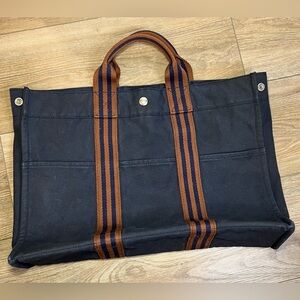 HERMES Fourre Tout Navy Tote Bag 100% Cotton - EUC